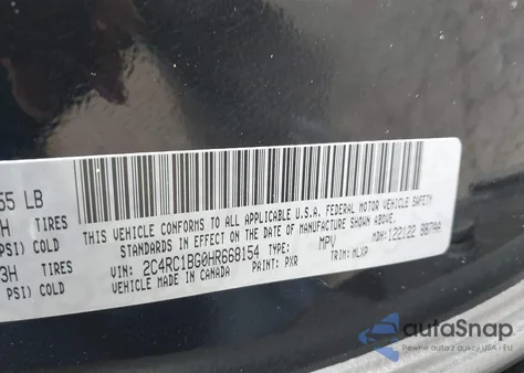 2017 Chrysler Pacifica Touring-L z USA, uszkodzony, nr VIN 2C4RC1BG0HR668154